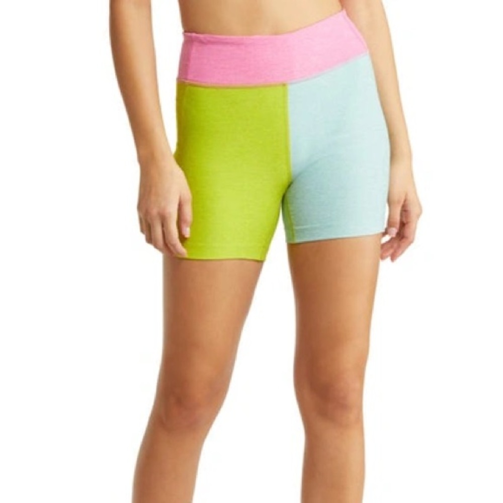 Outdoor Voices Color Block Pink Blue Green Warmup‎ 5" Athletic Short Sz XXS